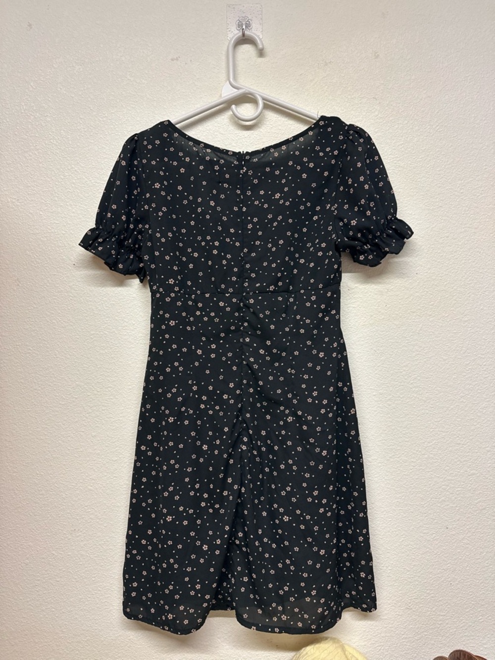Black Floral Mini Dress with Puff Sleeves - Picture 4 of 4